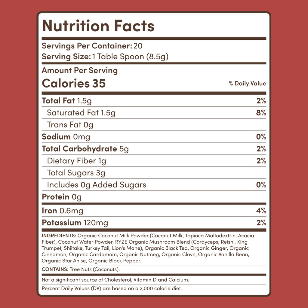 Mushroom Chai — Organic Instant Chai with Reishi & Organic Black Tea, 20 Servings S1 3Y