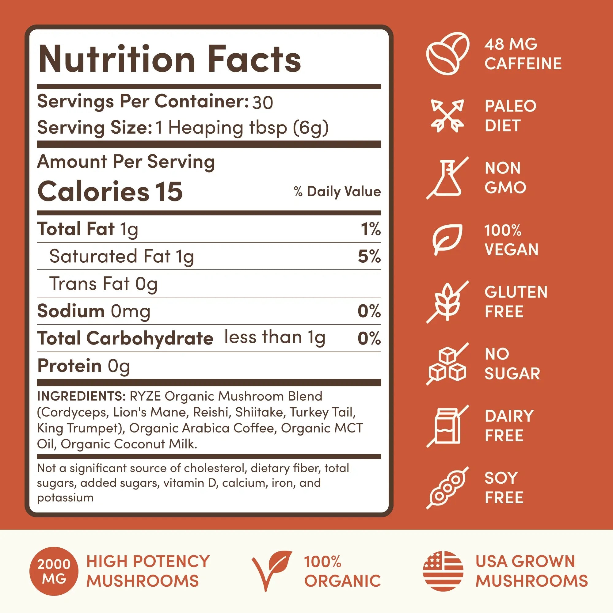 Mushroom Coffee — Organic Instant Coffee with Cordyceps & Reishi, 30 Servings G5 li