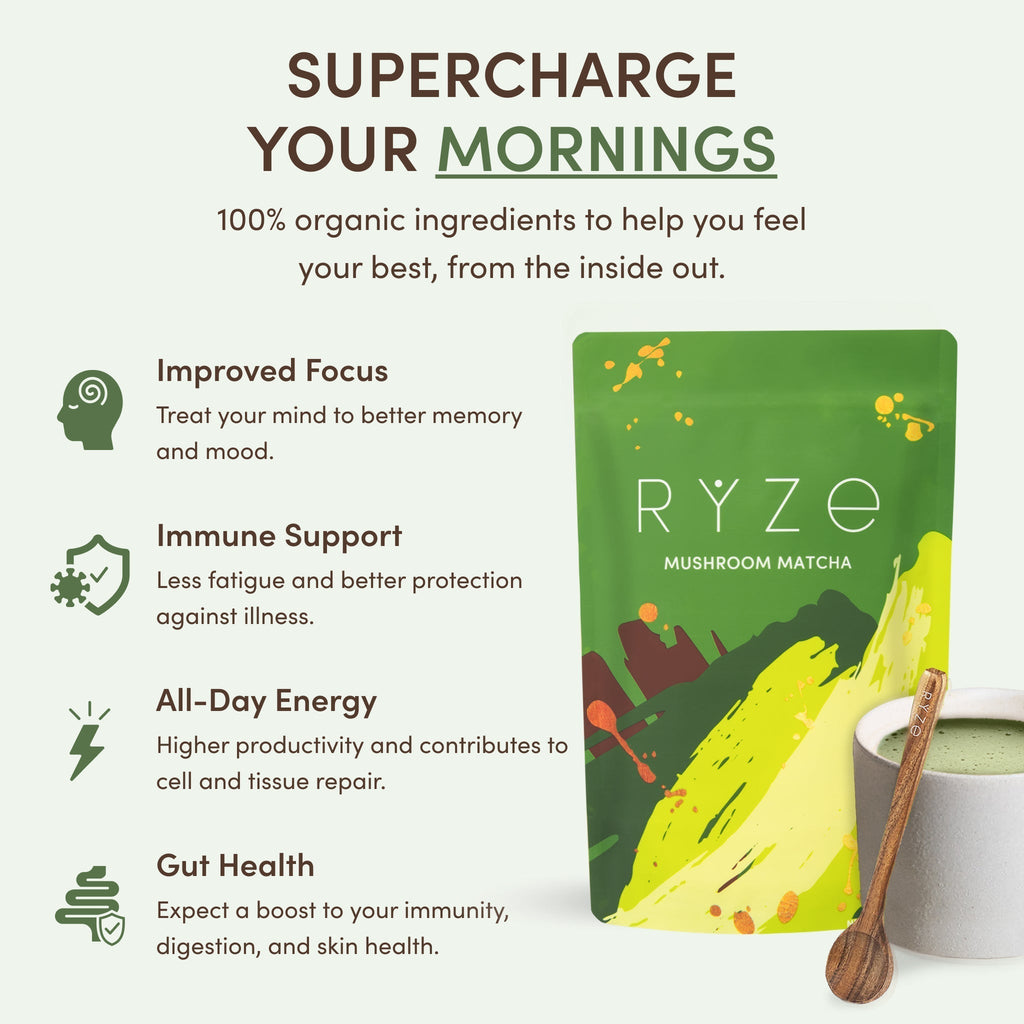 Mushroom Matcha — Organic Instant Matcha Latte with Lion's Mane & King Trumpet, 30 Servings B7 8H