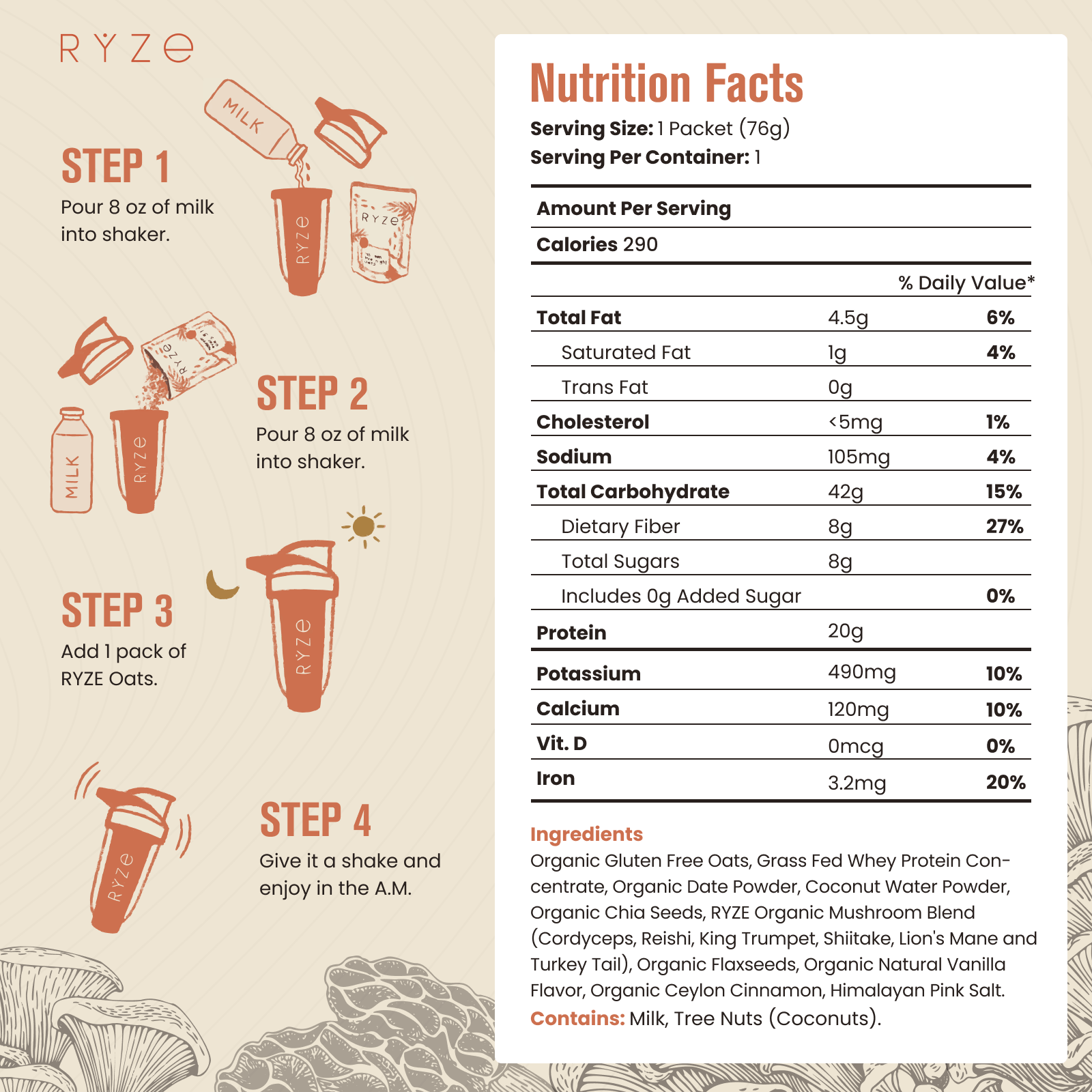 Mushroom Overnight Oats Pack (14 Servings) O4 Rz